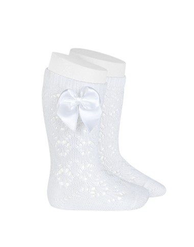 Calzino alto traforato con fiocco in raso Calzini Lunghi